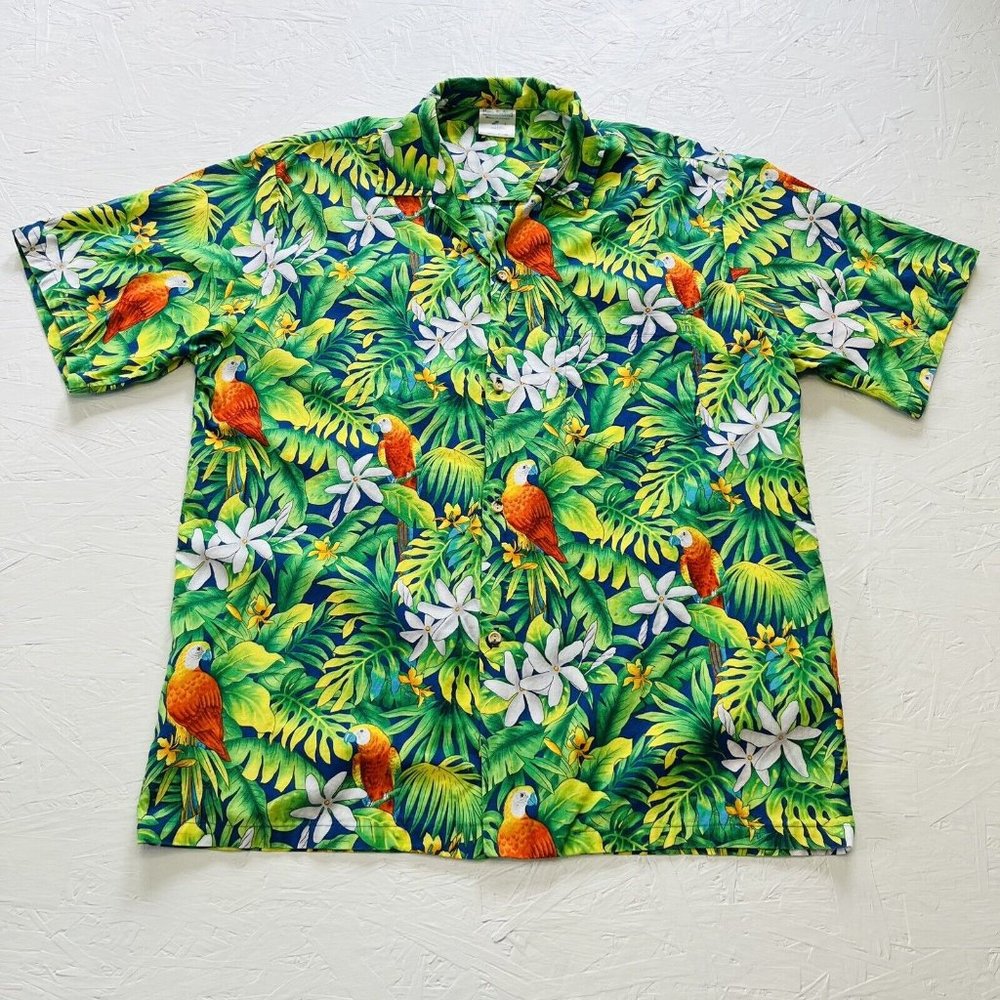 Vintage Hana Fashion Hawaiian Shirt - Size Large - Parrots Floral Made Hawaii